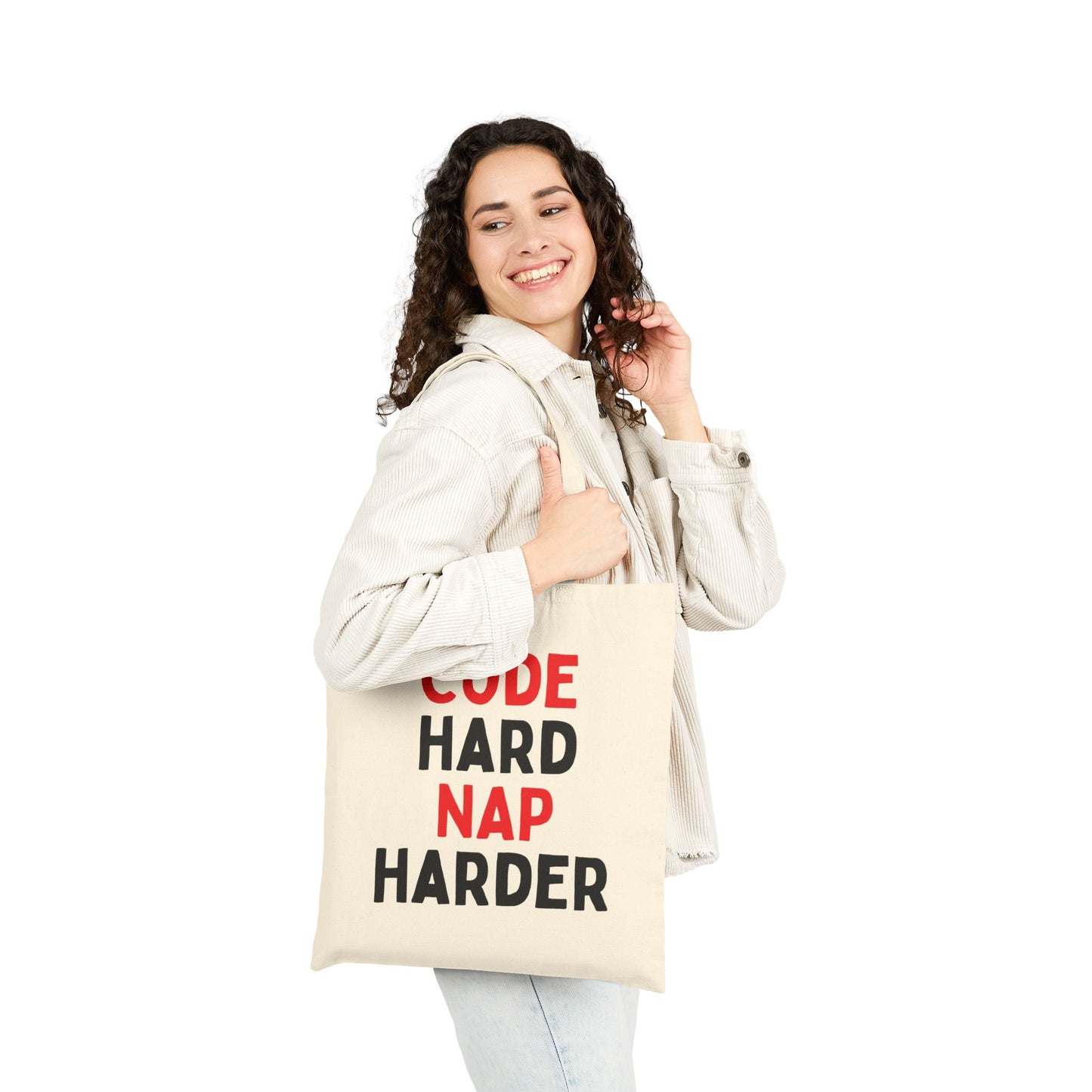 Code Hard, Nap Harder Tote Bag