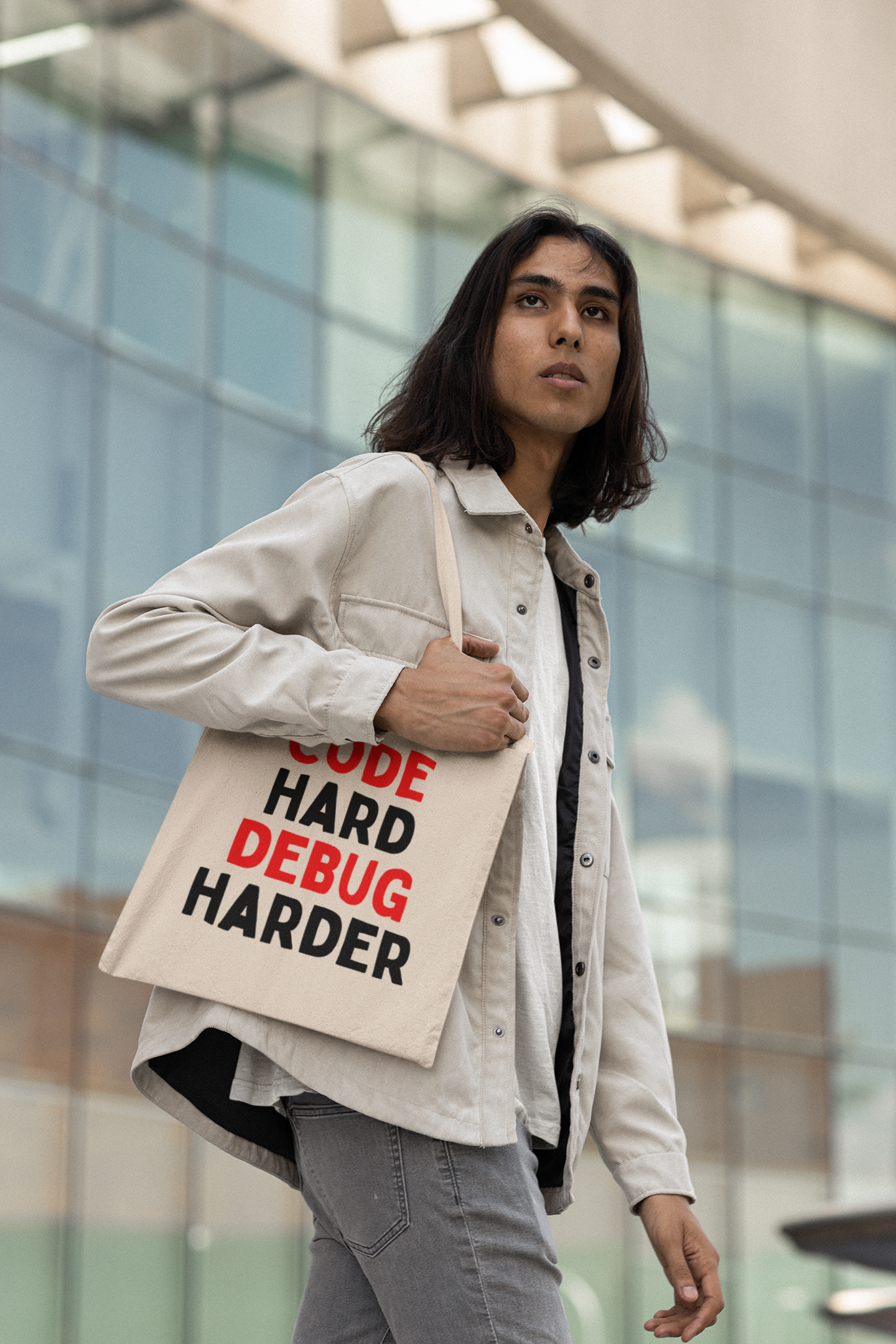 Code Hard Debug Harder Tote Bag