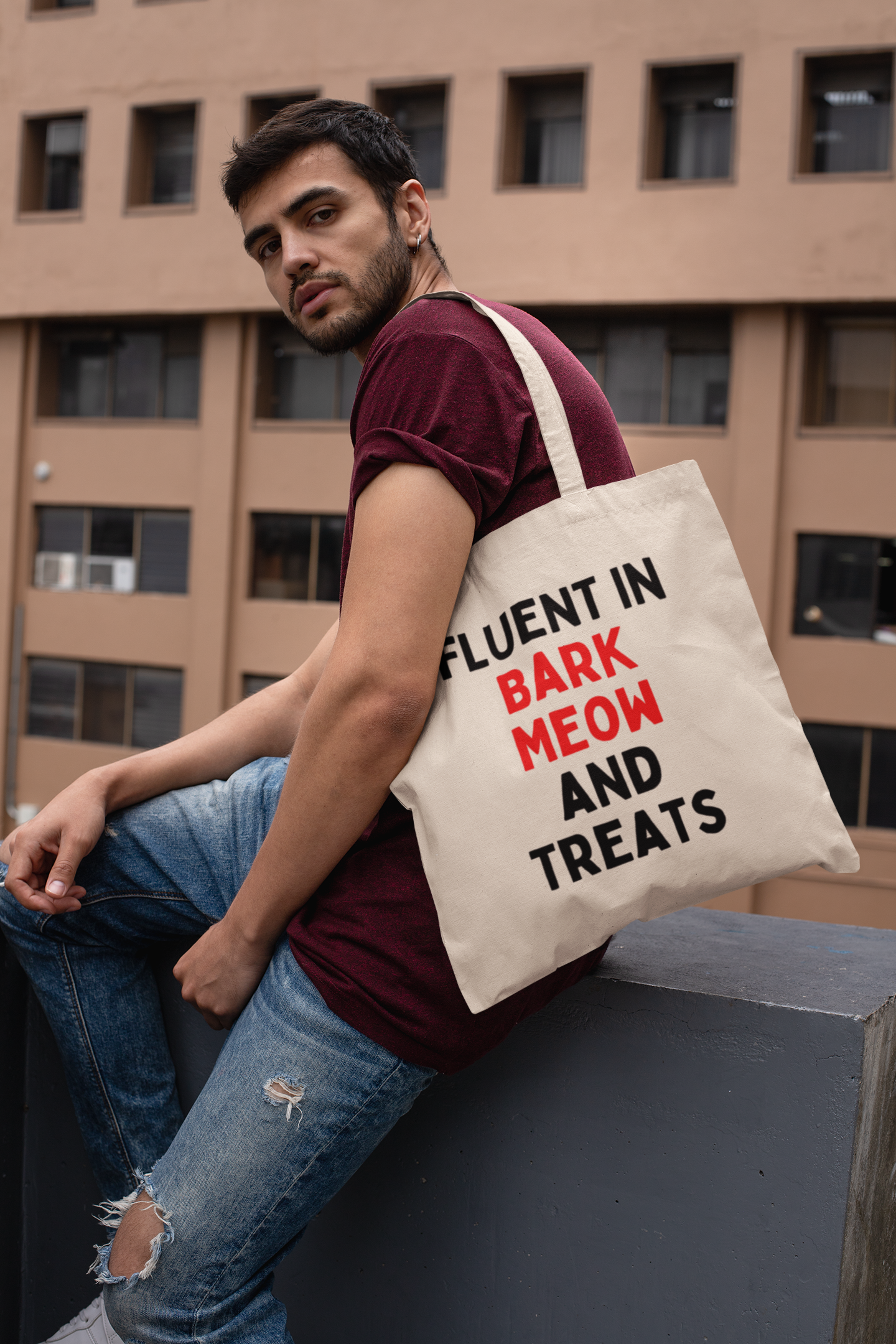 Fluent in Bark Meow and Treats Tote Bag